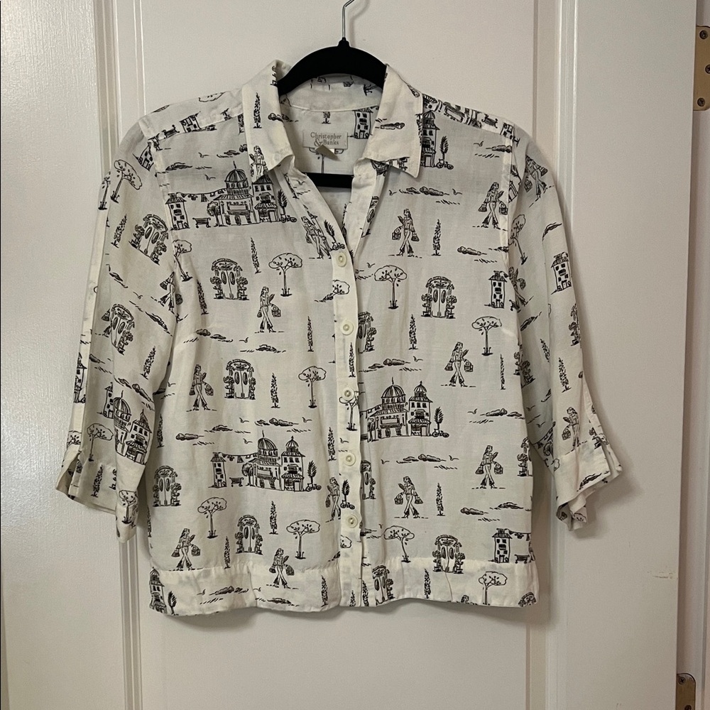 Christopher & Banks White and Black Printed Blouse